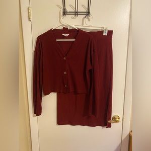 Time and Tru Cranberry Fleece 2 Piece Set- Sweater and Skirt